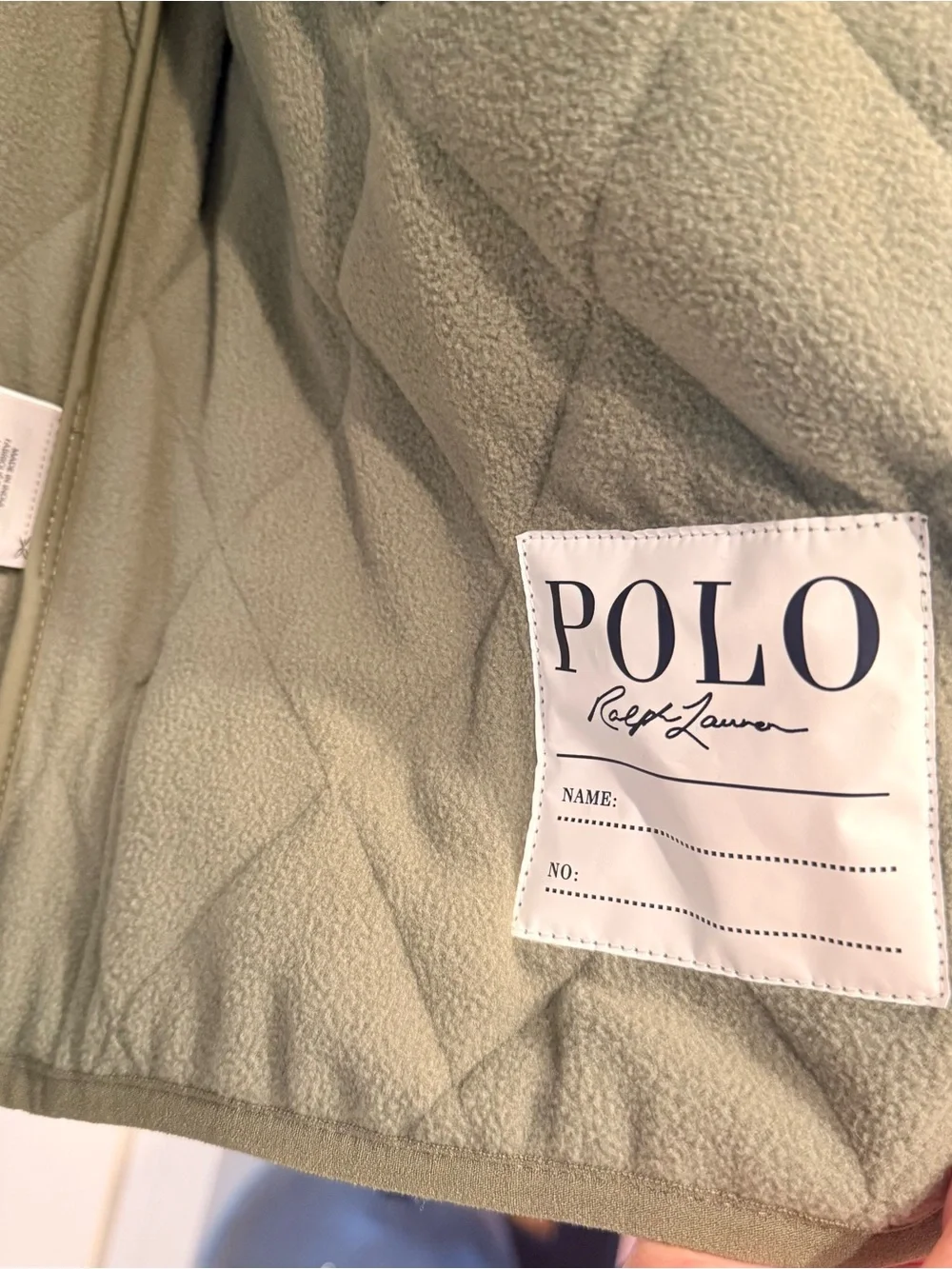 Polo Ralph Lauren Boys Quilted Fleece Lined Vest L (14-16) Olive NWOT